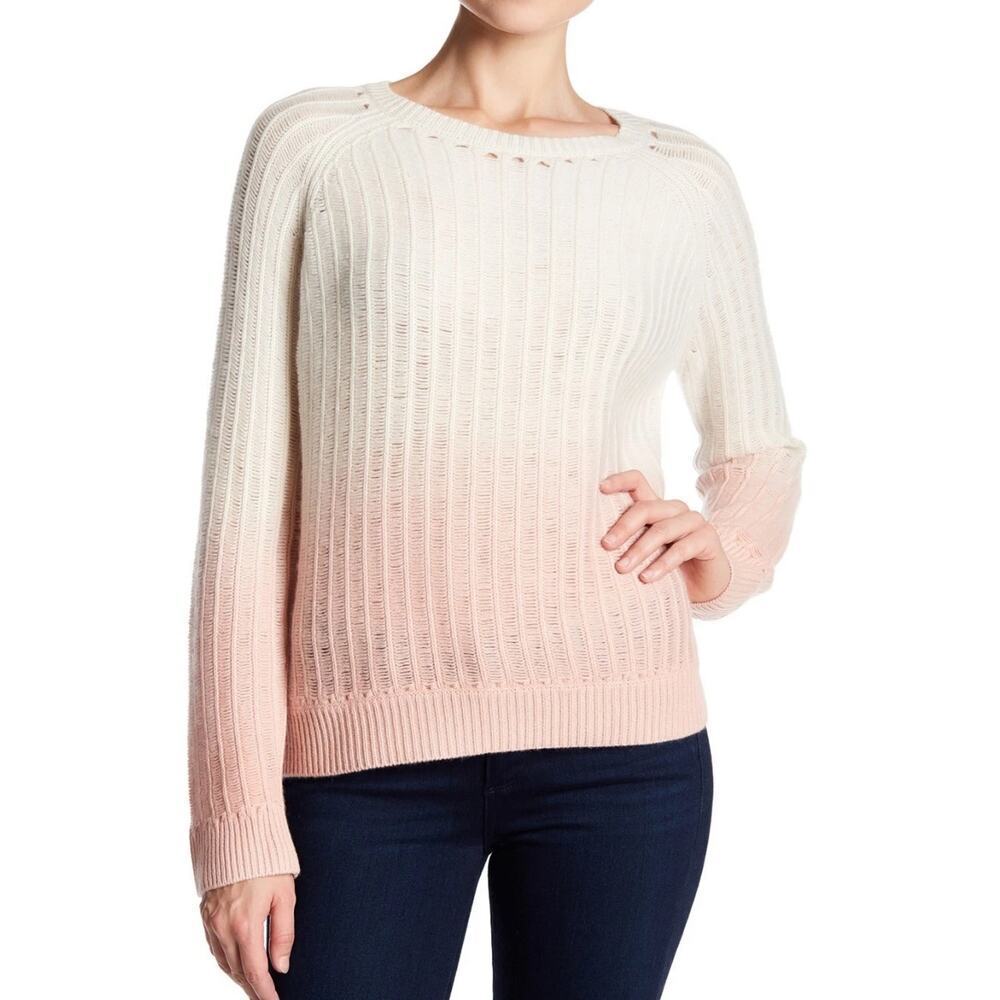 360Cashmere womens ombre knit sweater Small pink and off-white